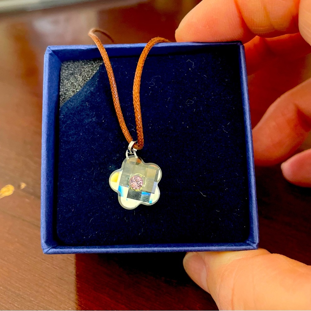 Swarovski Flower Pendant with Leather Cord